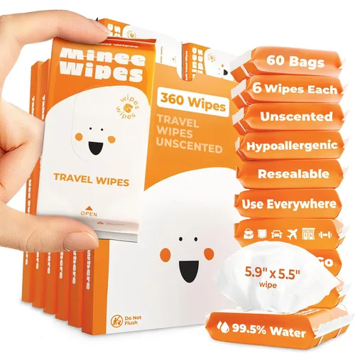 Vista 9 de Toallitas de viaje Impossibly Compact - 99.5% de agua - Seguras para pieles sensibles, resellables, gruesas y duraderas - para adultos y niños