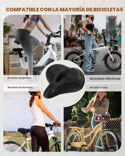 Vista 7 de Asiento de bicicleta de gran tamaño, asiento de bicicleta ancho para comodidad de mujeres y hombres, sillín de bicicleta universal impermeable