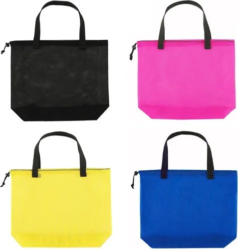 Vista 12 de 4PCS Colorful Mesh Beach Tote Bags With Drawstring For Poolside,Swim,Travel Negro