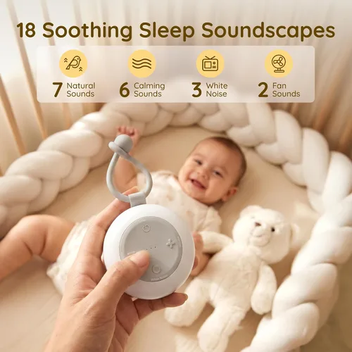 Vista 2 de Máquina de sonido portátil para bebés con luz nocturna RGB, 18 sonidos Gris