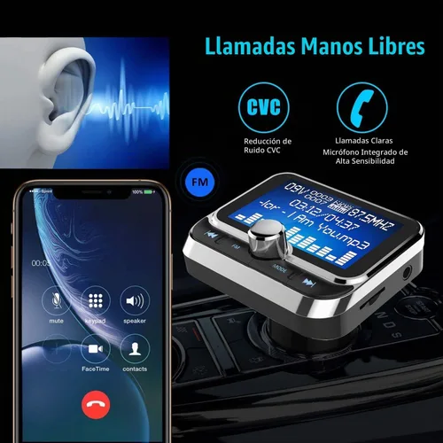 Vista 4 de Transmisor FM Bluetooth para coche, adaptador de radio inalámbrico Bluetooth 5.0, kit de coche con llamadas manos libres, 2 puertos USB, detección