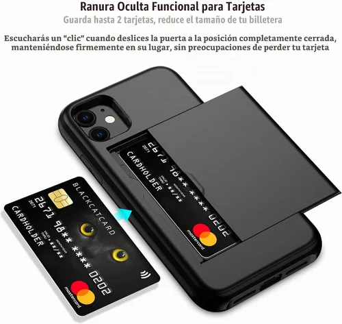 Vista 2 de Nvollnoe Funda para iPhone 11 con tarjetero resistente de protección de doble capa a prueba de golpes, ranura para tarjetas oculta, funda delgada