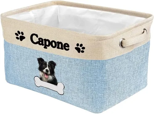 Vista 32 de Cesta de almacenamiento decorativa personalizada para cachorros, caja de juguetes rectangular de tela con 2 asas para organizar armario, garaje Azul