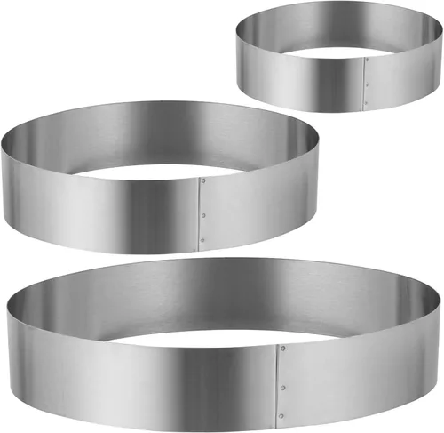 Vista 2 de Hemoton Juego de 3 moldes de acero inoxidable para hornear, anillos ovalados para tartas con diseño de fondo vivo para una fácil desmoldación