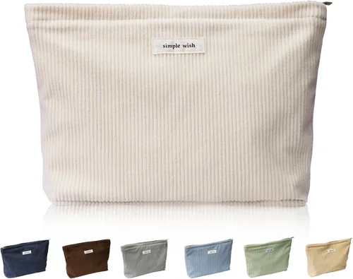 Vista 21 de Wudygirl Bolsa de maquillaje de lona para mujer, organizador estético de maquillaje, bolsa de maquillaje de viaje, bolsa de aseo para bolso, bolsa