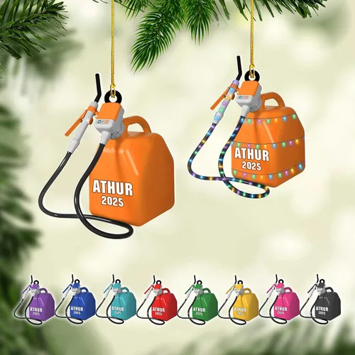 Vista 10 de Adorno de Navidad personalizado con bomba de gas, decoración retro personalizada para árbol de vacaciones, recuerdo único para trabajadores