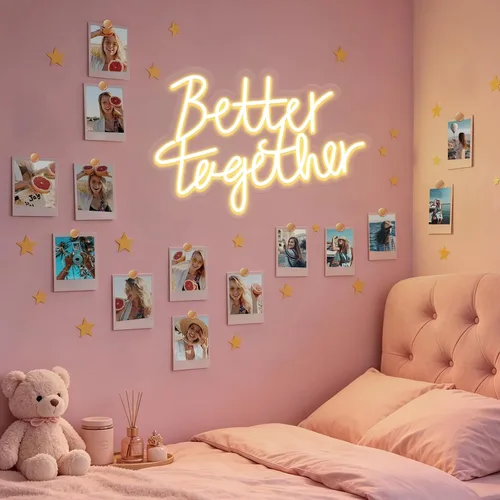 Vista 6 de Letrero de neón con texto en inglés "Better Togethers", decoración de pared para boda, dormitorio, Navidad, día de San Valentín, regalo