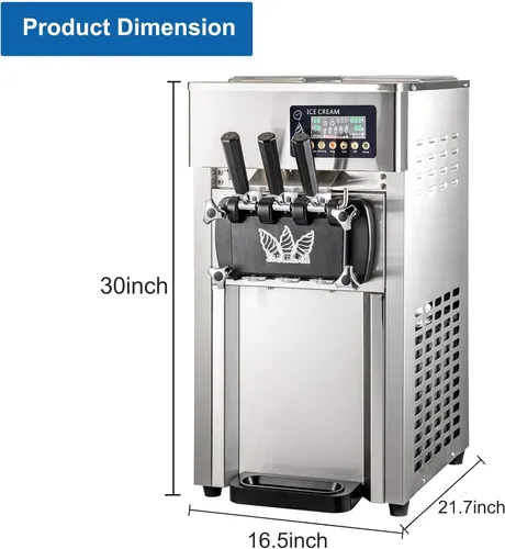 Vista 5 de Máquina comercial de helados, 18L/H de rendimiento suave Serve Ice Makers con salida de 3 sabores, panel LCD, tolva refrigerada 3Lx2 para bares
