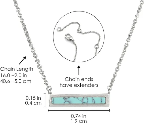 Vista 6 de Lauren-Spencer Collares de barra de piedras preciosas para mujer, chapado en oro y plata, collar de turquesa simulada, colgante triangular, collares