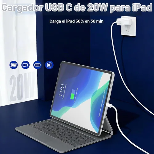 Vista 2 de Cargador rápido USB C para iPad, cargador rápido para iPad 2018-2026, bloque de pared con cable USB C a C de 3 pies para iPad Pro M5/M4/13/12.9/11