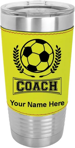 Vista 15 de LaserGram Vaso aislado al vacío de 20 onzas, entrenador de fútbol, grabado personalizado incluido (piel sintética, estilo béisbol)