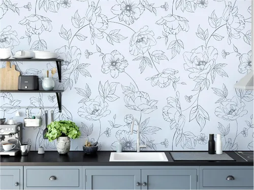 Vista 4 de Papel pintado floral Amapola flor dibujo mural de pared (ESTILO 1)
