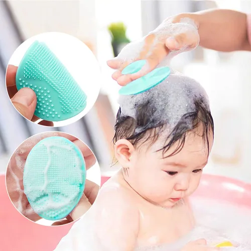 Vista 2 de MR LION Cepillo para cuna de bebé, cepillo de baño para bebé, cepillo de masaje de silicona, cepillo exfoliante de silicona, cepillo de bebé