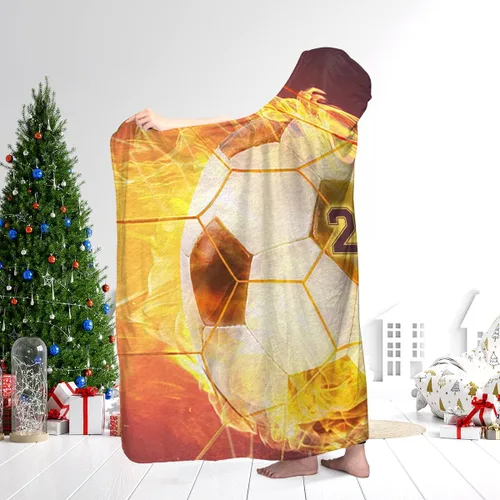 Vista 2 de Custom Soccer Hooded Blanket, Womens Soccer Hoodies Blanket, Ultra-Soft Warm Sherpa Wearable Blanket with Hood