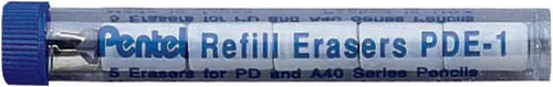 Vista 2 de Pentel PDE1BP2 Borrador de repuesto para AL, Ax y PD Pencil Series 5 piezas por tubo, (2 tubos), color blanco