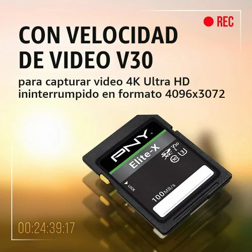 Vista 5 de PNY Tarjeta de memoria flash Elite-X C10 U3 V30 SDXC de 128 GB, 2