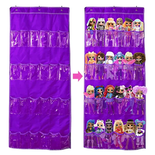 Vista 8 de Organizador de almacenamiento de juguetes para colgar sobre la puerta (24 bolsillos), compatible con muñecas sorpresa LOL OMG
