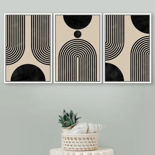 Vista 229 de SIGNFORD - Set de obras de arte en lienzo enmarcado para pared, ilustraciones abstractas de neblina del desierto en tonos neutros beige y marrón