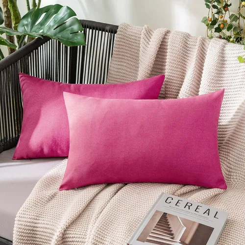 Vista 41 de MIULEE - Paquete de 2 fundas de almohada decorativas para exteriores, impermeables, sólidas, de imitación de lino, para jardín, casa de campo, Azul