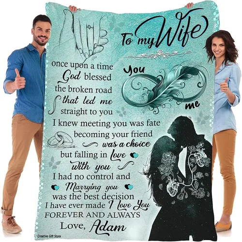 Vista 24 de Mantas de forro polar personalizadas para esposa con nombre de marido, el mejor regalo para tu compañero de vida con citas, regalos del día de San