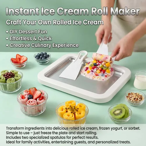 Vista 8 de Máquina de helado enrollada, bandeja de rollo de helado de acero inoxidable blanco-plateado
