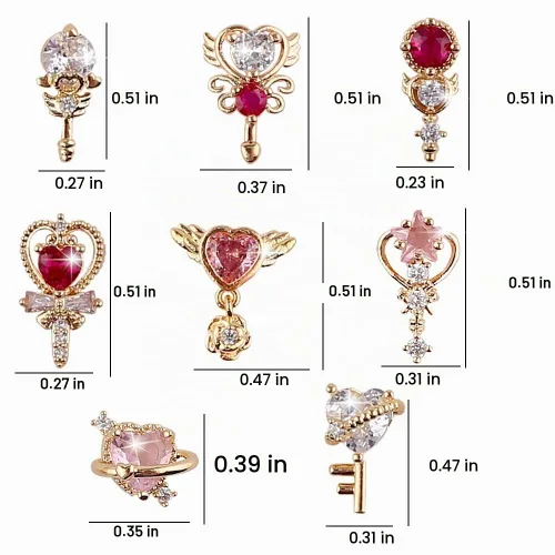 Vista 2 de 8 dijes de uñas 3D con forma de cetro de corazón y circón, estrella de lujo, diamantes de imitación para uñas, corazones brillantes, estrellas