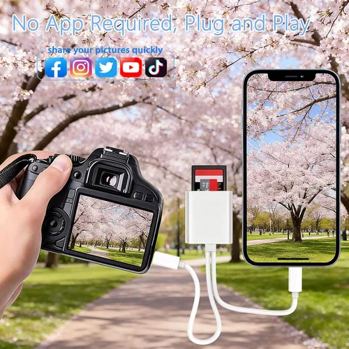 Vista 4 de [Certificado MFI] Lector de tarjetas SD para iPhone, iPad y cámara, adaptador de lector de cámara digital de doble conector, adaptador de tarjeta