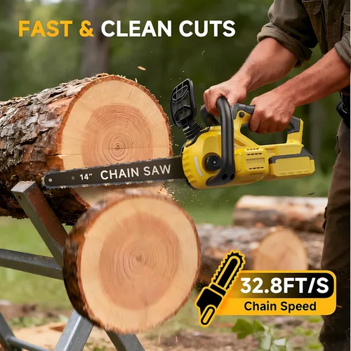 Vista 5 de Motosierra eléctrica sin escobillas de 14 pulgadas, motosierra inalámbrica a batería compatible con batería Dewalt de 20 V con pantalla LCD