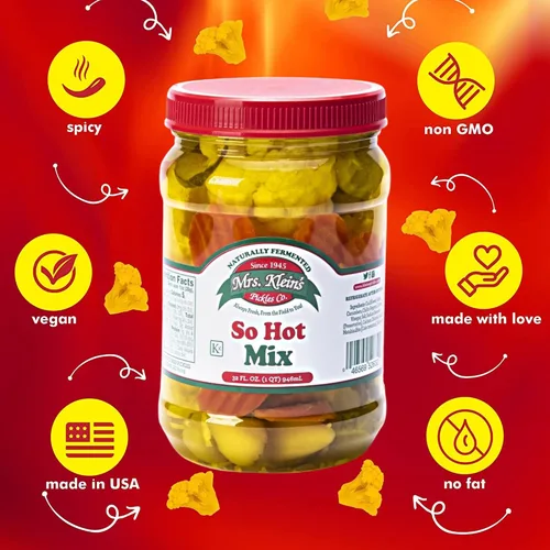 Vista 7 de 32 Oz. Verduras Frescas en Escabeche, 2 Frascos, Mezcla Muy Picante de Trozos de Coliflor, Zanahorias, Pepinillos Picantes y Pimientos Chilito