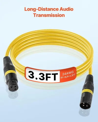 Vista 5 de VEVOR Cable XLR de 3.3 pies, paquete de 10 cables de micrófono DMX equilibrados blindados macho a hembra, cable de altavoz de micrófono XLR de 3