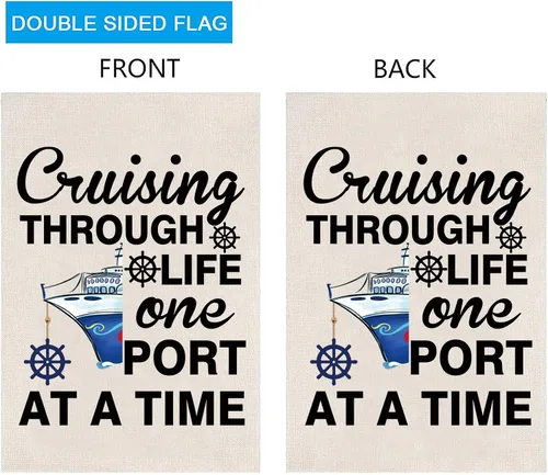 Vista 3 de ZJXHPO Bandera de jardín de crucero para crucero, regalo de vida de crucero por la vida, bandera de un puerto a la vez, decoración de vacaciones