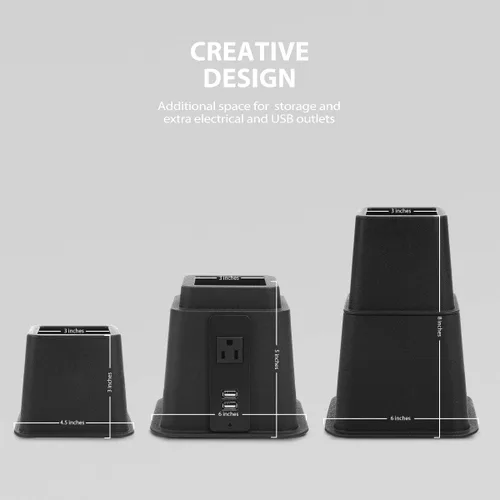 Vista 7 de Elevadores de cama resistentes con toma de corriente y USB, marco de cama ajustable de 3, 5 u 8 pulgadas, elevadores para muebles, cama, sofá