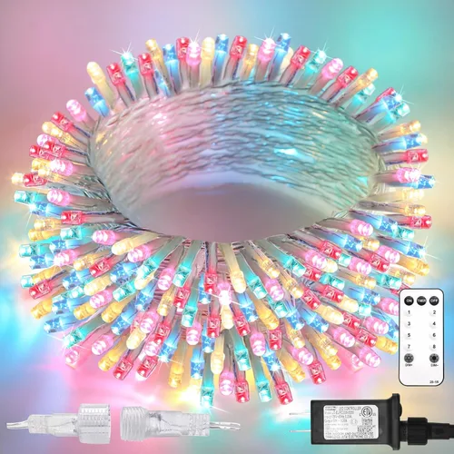 Vista 11 de suddus - Guirnalda 100 luces led conectable, control remoto, enchufe, impermeable, regulable, cable transparente, exterior, otoño, Halloween, Acción