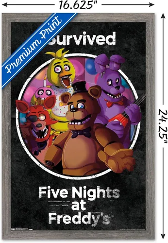 Vista 3 de Trends International Póster de pared de Five Nights at Freddy's - Survived Wall, 14.725 x 22.375 pulgadas, versión enmarcada de madera de granero