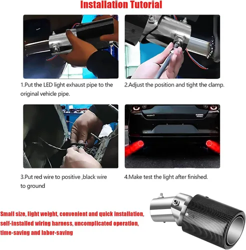 Vista 4 de Tubo de escape universal de 1.4 a 2.1 pulgadas con luz LED, llama roja de carreras, silenciador de escape de automóvil, tubo luminoso
