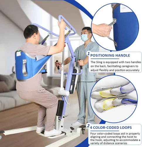 Vista 5 de EZ Assistive Asistencia para sentarse a ponerse de pie y soporte acolchado con soporte para la espalda, la honda de elevación del paciente funciona