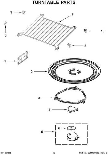 Vista 3 de Pieza de repuesto para microondas Whirlpool Serie WMH53521HZ, parte 1 Cubierta de entrada de microondas Whirlpool de piezas de tocadiscos