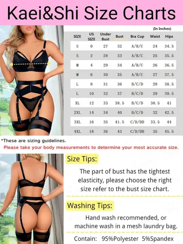 Vista 7 de Lenceria con liguero para mujer, conjunto de encaje traslúcido y sexy de 4piezas