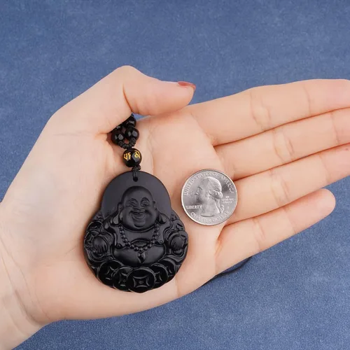 Vista 7 de VIKCAUX Collar de obsidiana negra con dije de protección de amuleto de talismán con cadena de cuentas ajustable, collares de piedra de cristal
