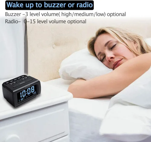 Vista 5 de DreamSky - Relojes despertadores de radio para dormitorios con respaldo de batería, números grandes y brillantes con regulador de intensidad, puerto