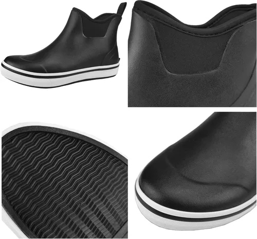 Vista 5 de SYLPHID Botas de tobillo para hombre, impermeables, zapatos de lluvia de neopreno, calzado de goma para jardinería, pesca, caza y campamento