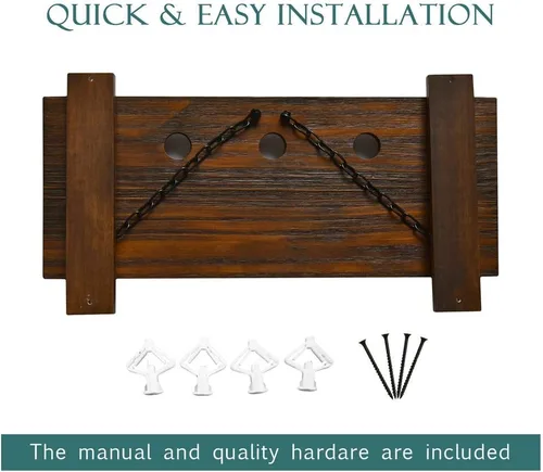 Vista 5 de WELLAND Estante de vino montado en la pared con soporte para vidrio, estante flotante para vino y estante de vidrio para decoración del hogar