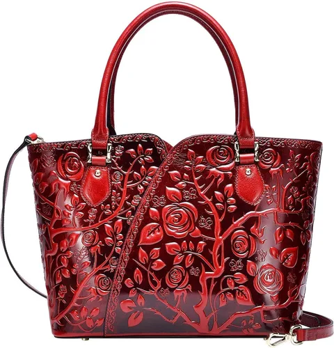 Vista 2 de PIJUSHI Bolsos de diseñador para mujer monederos florales con asa superior bolsos de cuero genuino para tarjetas de crédito para mujer diseño floral