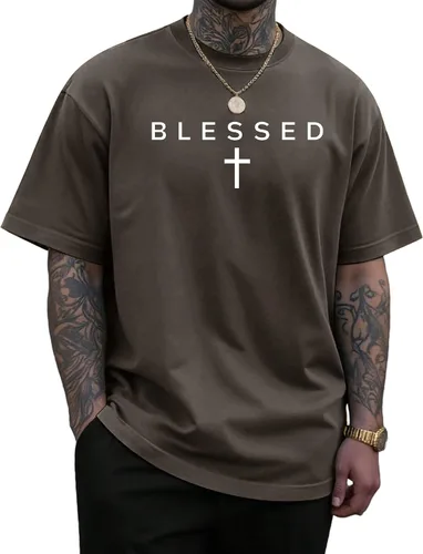 Vista 8 de KUYIGO Camiseta con estampado de cruz bendecida para hombre Blanco