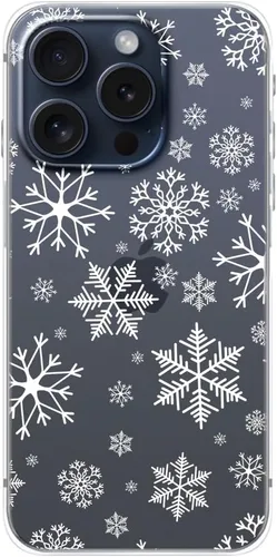 Vista 4 de Blingy's Funda para iPhone 15 Pro, bonito patrón de Navidad con diseño de copos de nieve de invierno, funda protectora transparente de TPU suave