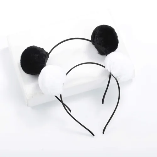 Vista 4 de lasenersm 4 piezas (2 pares) de diadema de pompón peludo y cintas elásticas para el pelo, orejas de animal de piel sintética mullida, diadema