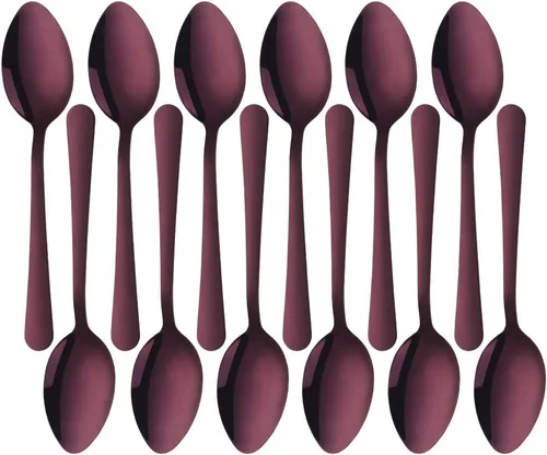 Vista 8 de MINGYU Juego de 12 cucharas de acero inoxidable – Cucharas de sopa de mesa azul, cuchara de titanio de 7 pulgadas para comer, cucharada apta