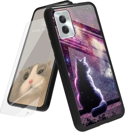 Vista 127 de Funda para Motorola Moto G Play 4G 2024 con protector de pantalla, parte trasera de vidrio templado + funda de silicona suave TPU absorción