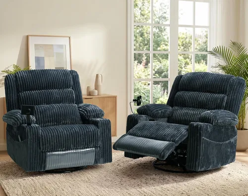 Vista 12 de Sillón reclinable giratorio eléctrico con masaje y calor, USB A y C Gris pálido