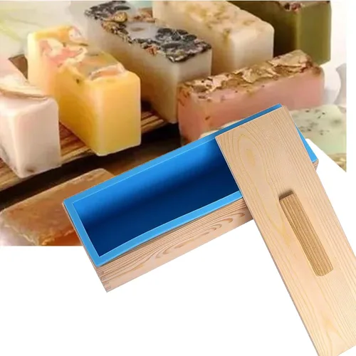 Vista 5 de KEILEOHO Paquete de 2 moldes de silicona para jabón, molde de pan de jabón de 42 onzas con caja y cubierta de madera, moldes de jabón rectangulares